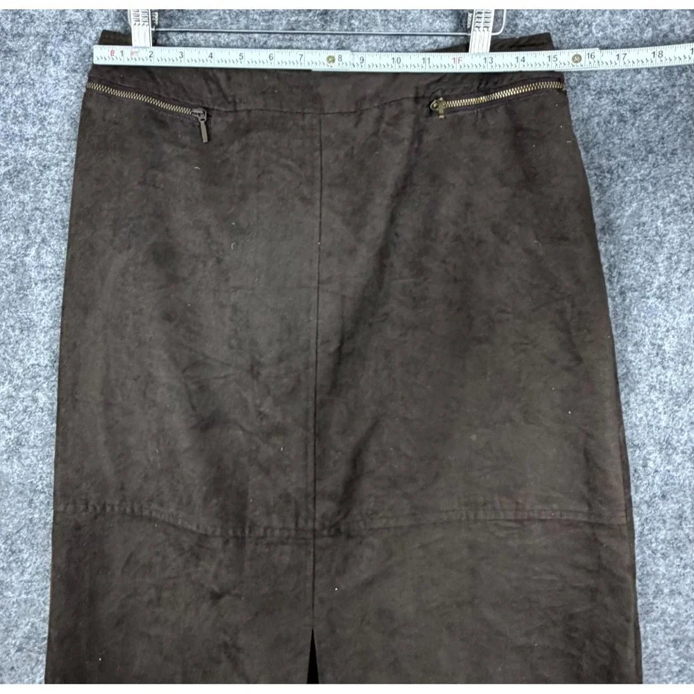 Vintage Kentina Faux Suede Skirt Womens 8 Brown Front Slit Retro Office Siren